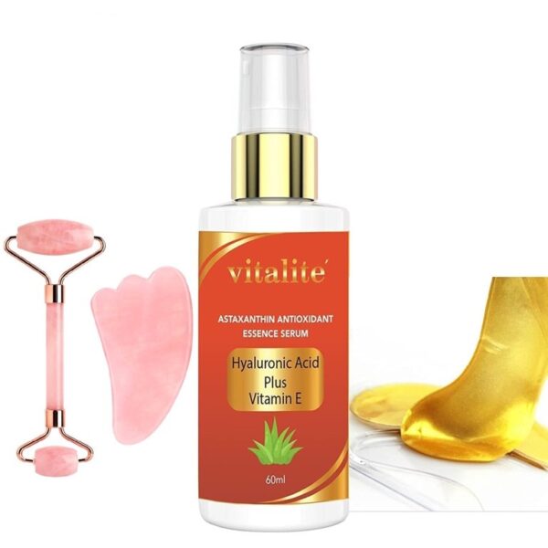 Astaxanthin Serum Cream Plus Collagen Bonus Jade Roller , Guasha, Eye Mask Antioxidant Anti-aging Hyaluronic Acid Sun UV Shield Gift Set