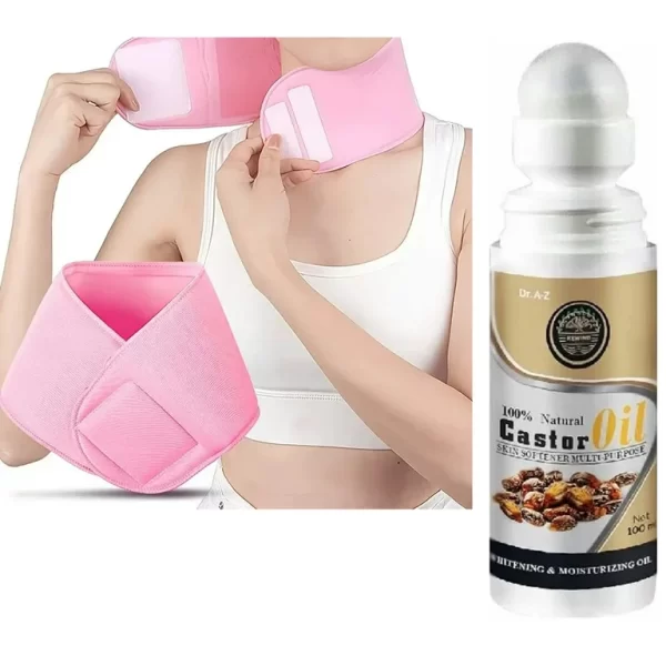 Castor Oil Pack Neck Compress Pad-Reusable Organic Castor Oil Compress Wrap-Less Mess, Heatless, Reusable for Thyroid nodules- Goiter (Castor Oil Included)